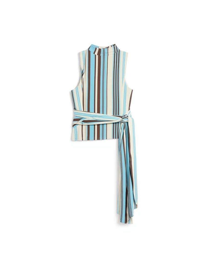 Topshop striped high neck sleeveless tank in blue