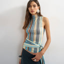 Topshop striped high neck sleeveless tank in blue