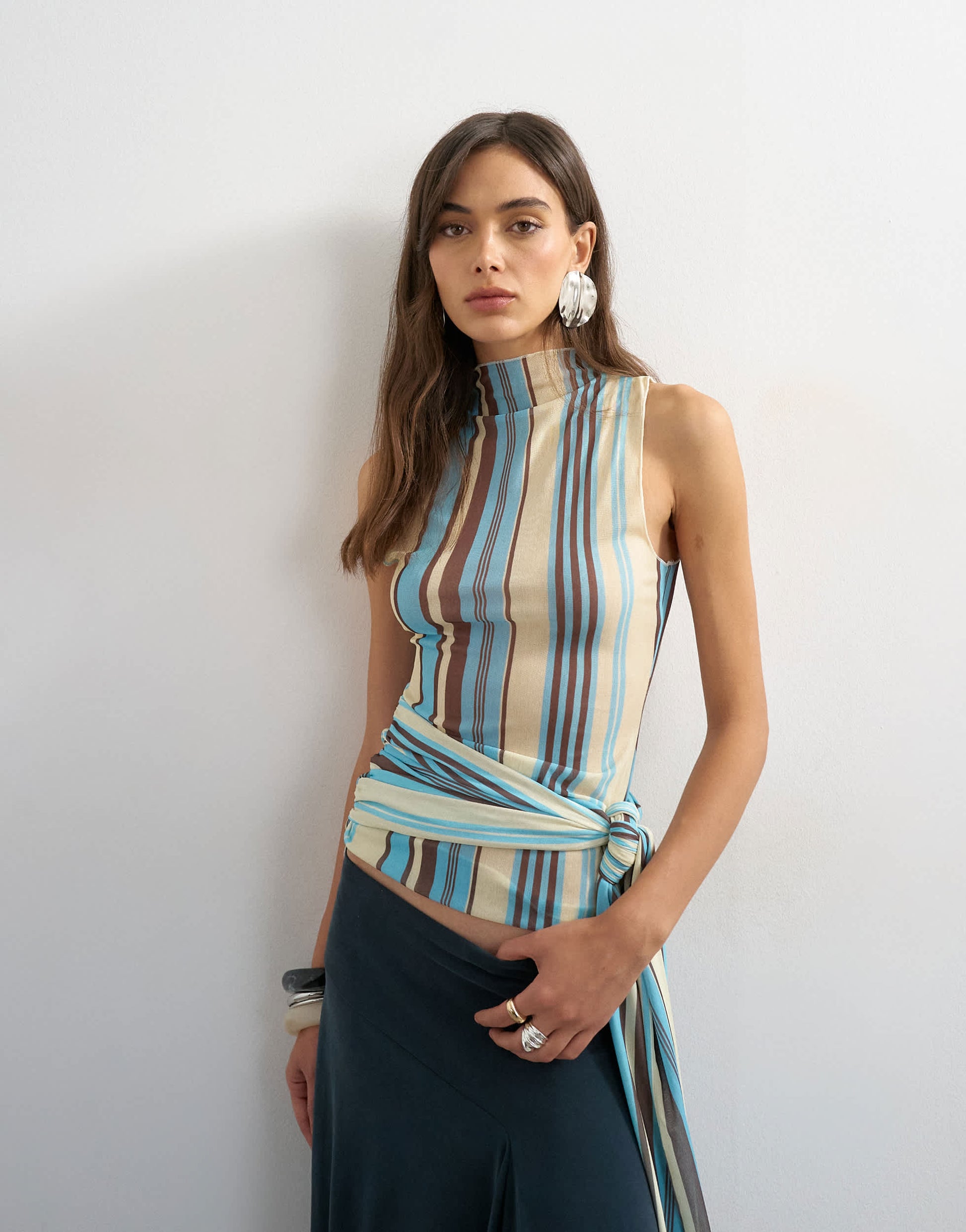Topshop striped high neck sleeveless tank in blue