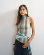 Topshop striped high neck sleeveless tank in blue