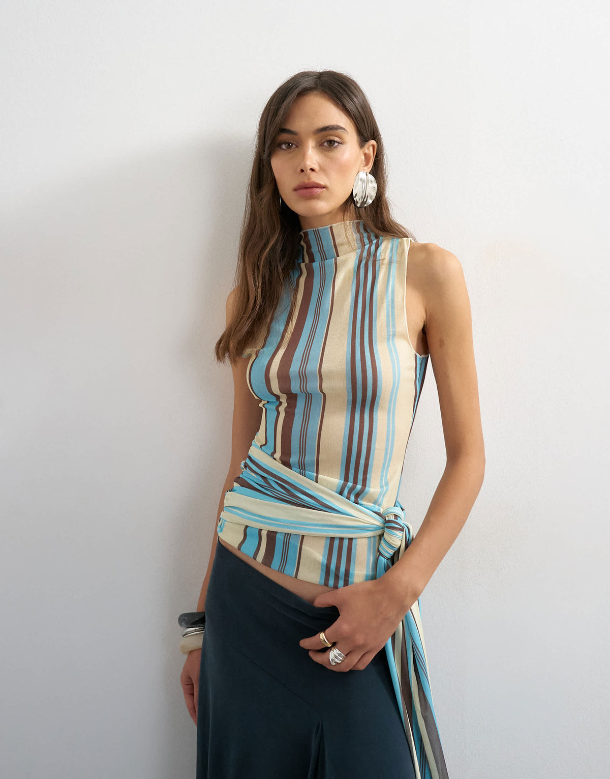 Topshop striped high neck sleeveless tank in blue