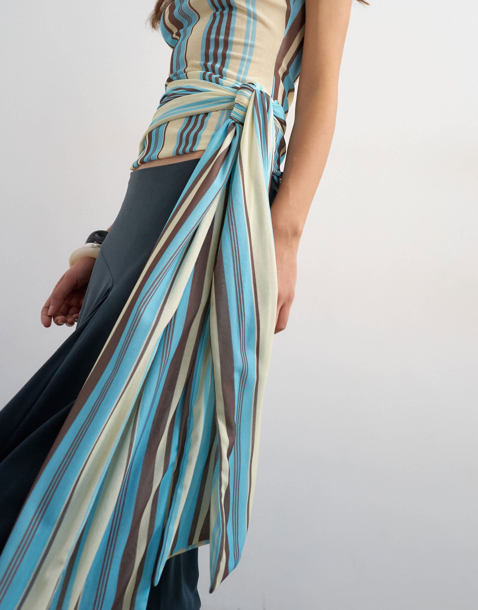 Topshop striped high neck sleeveless tank in blue