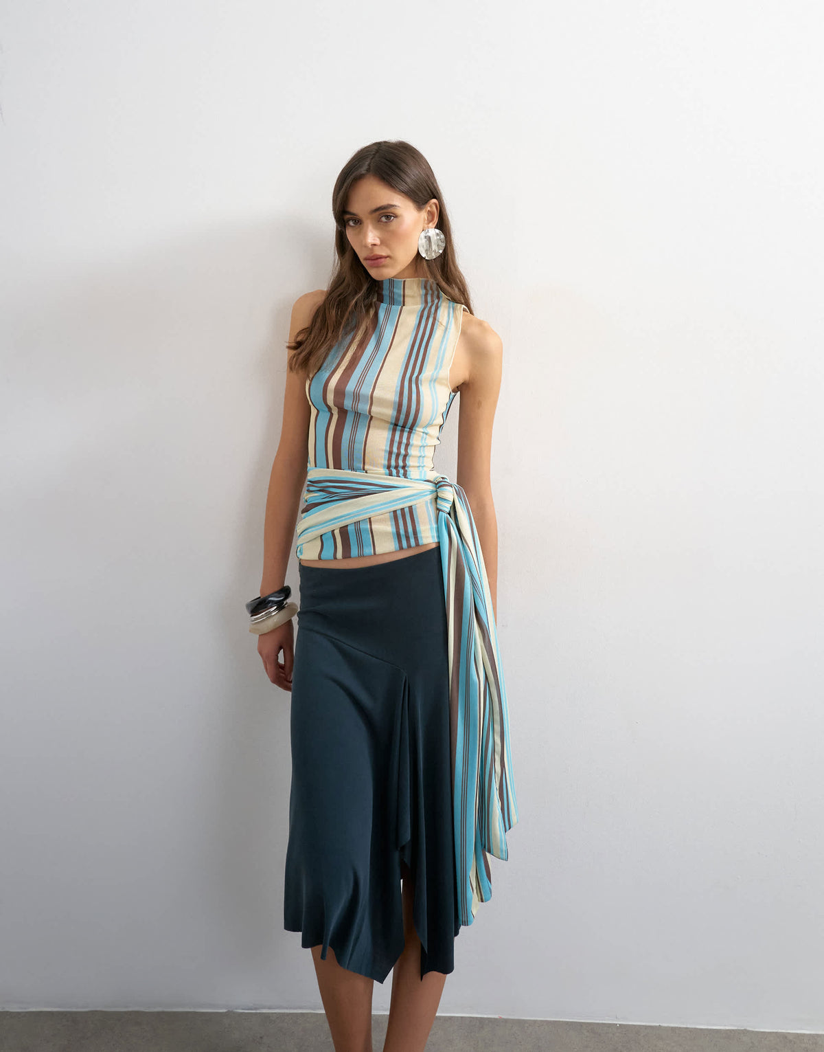 Topshop striped high neck sleeveless tank in blue