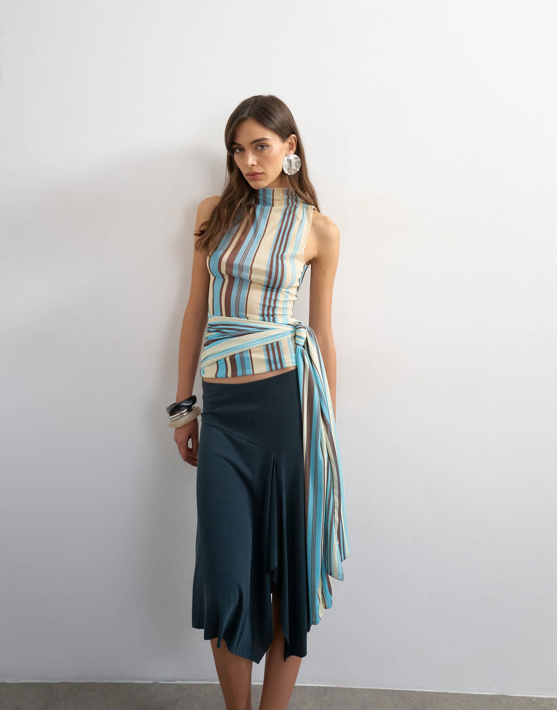 Topshop striped high neck sleeveless tank in blue