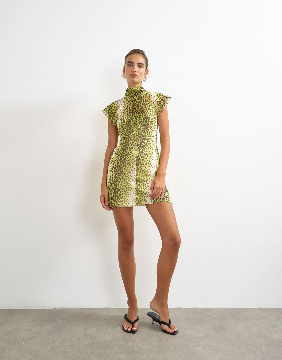 Topshop chiffon scarf detail mini dress in yellow animal print