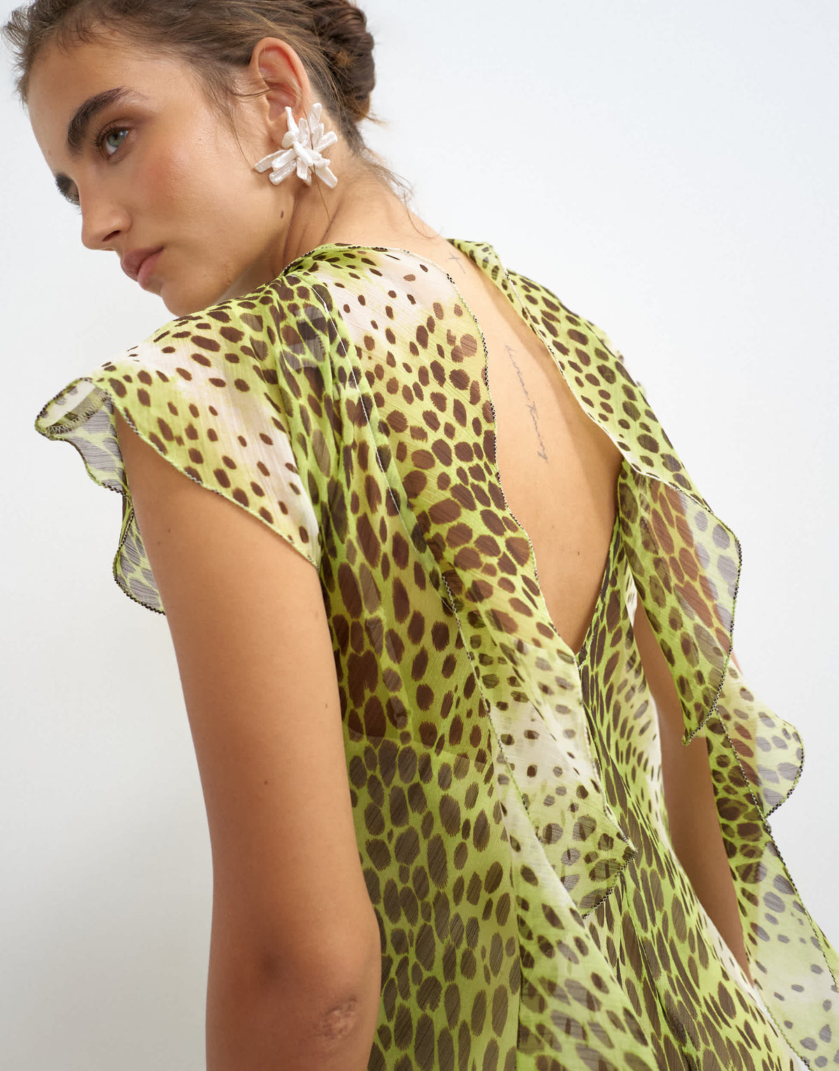 Topshop chiffon scarf detail mini dress in yellow animal print