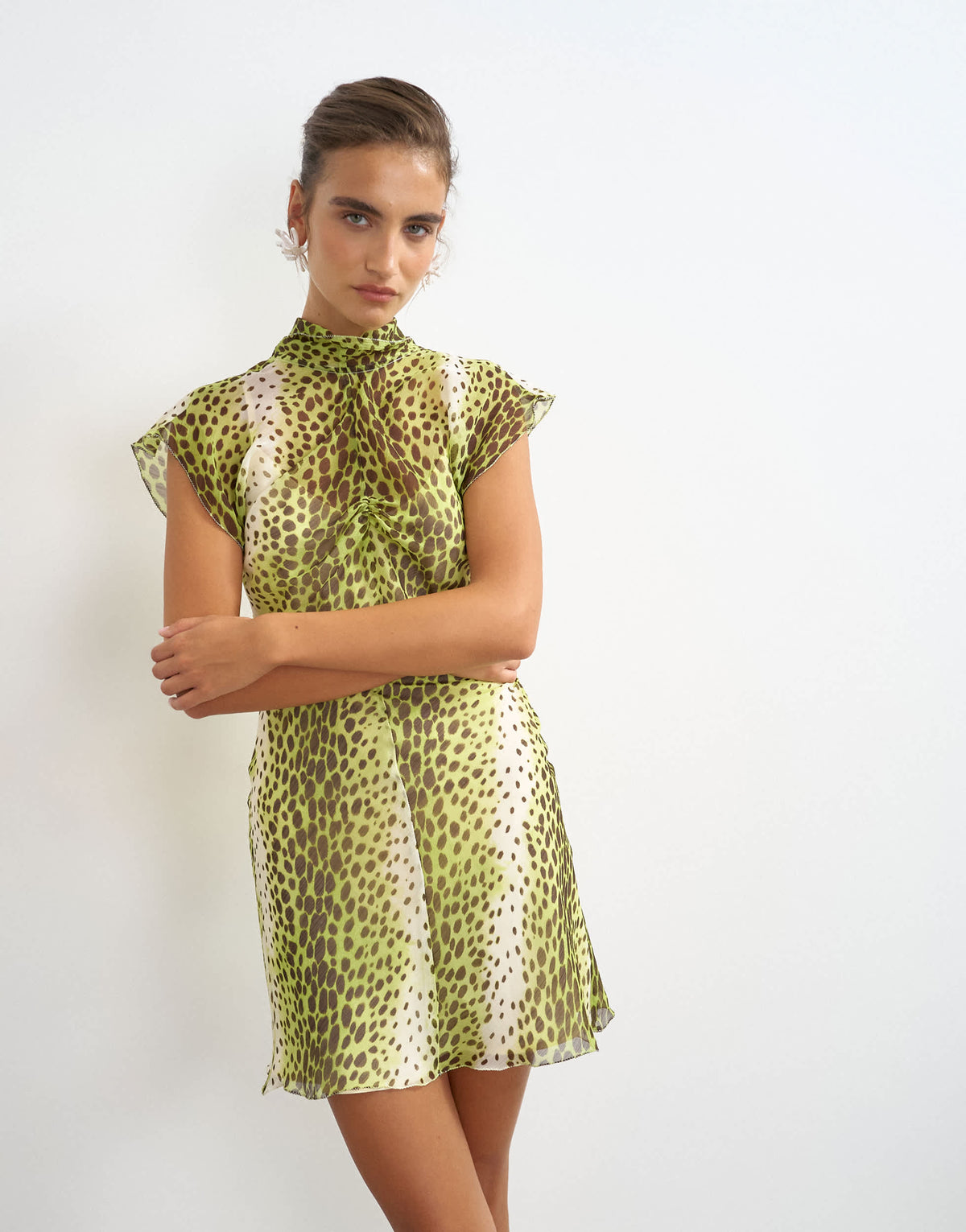 Topshop chiffon scarf detail mini dress in yellow animal print