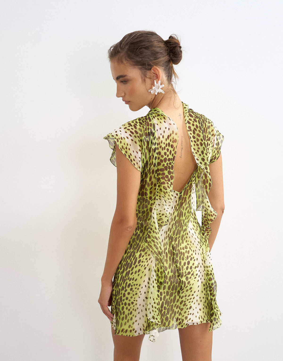 Topshop chiffon scarf detail mini dress in yellow animal print