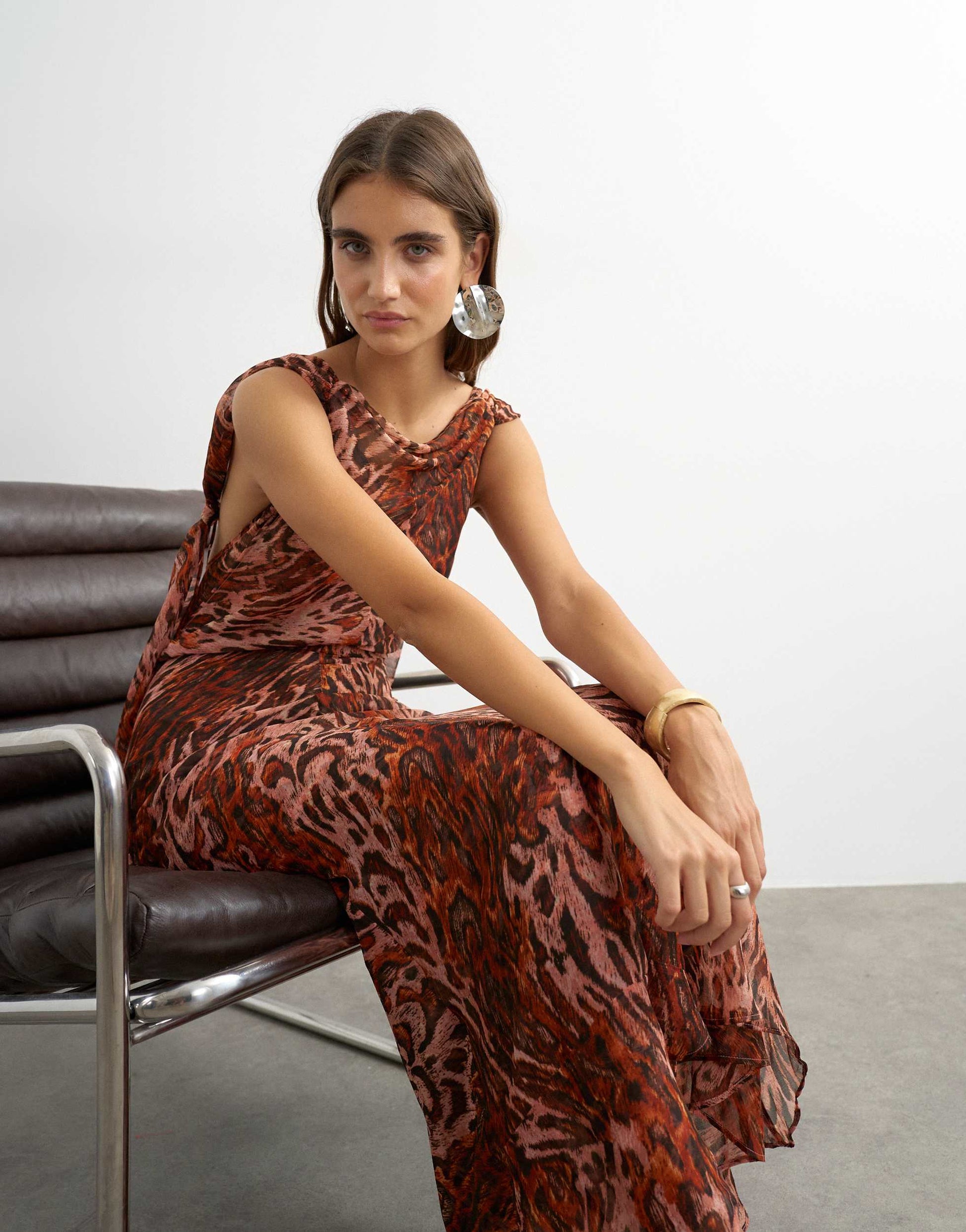 Topshop sheer open back maxi dress in dark pink animal print
