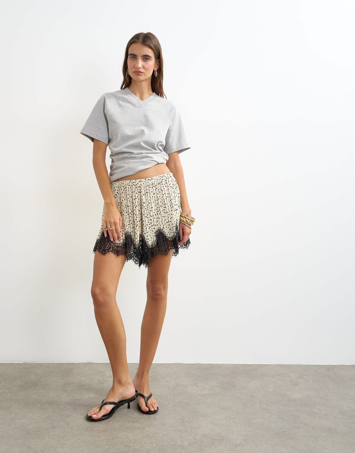 Topshop polka dot lace trim shorts in mono