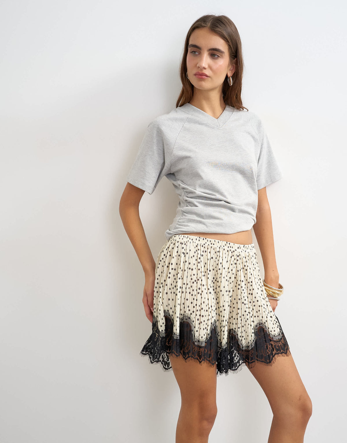 Topshop polka dot lace trim shorts in mono