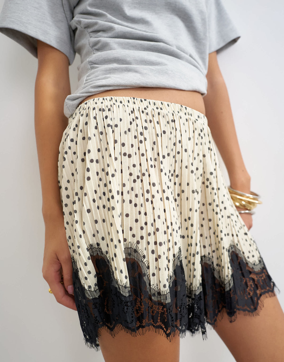 Topshop polka dot lace trim shorts in mono