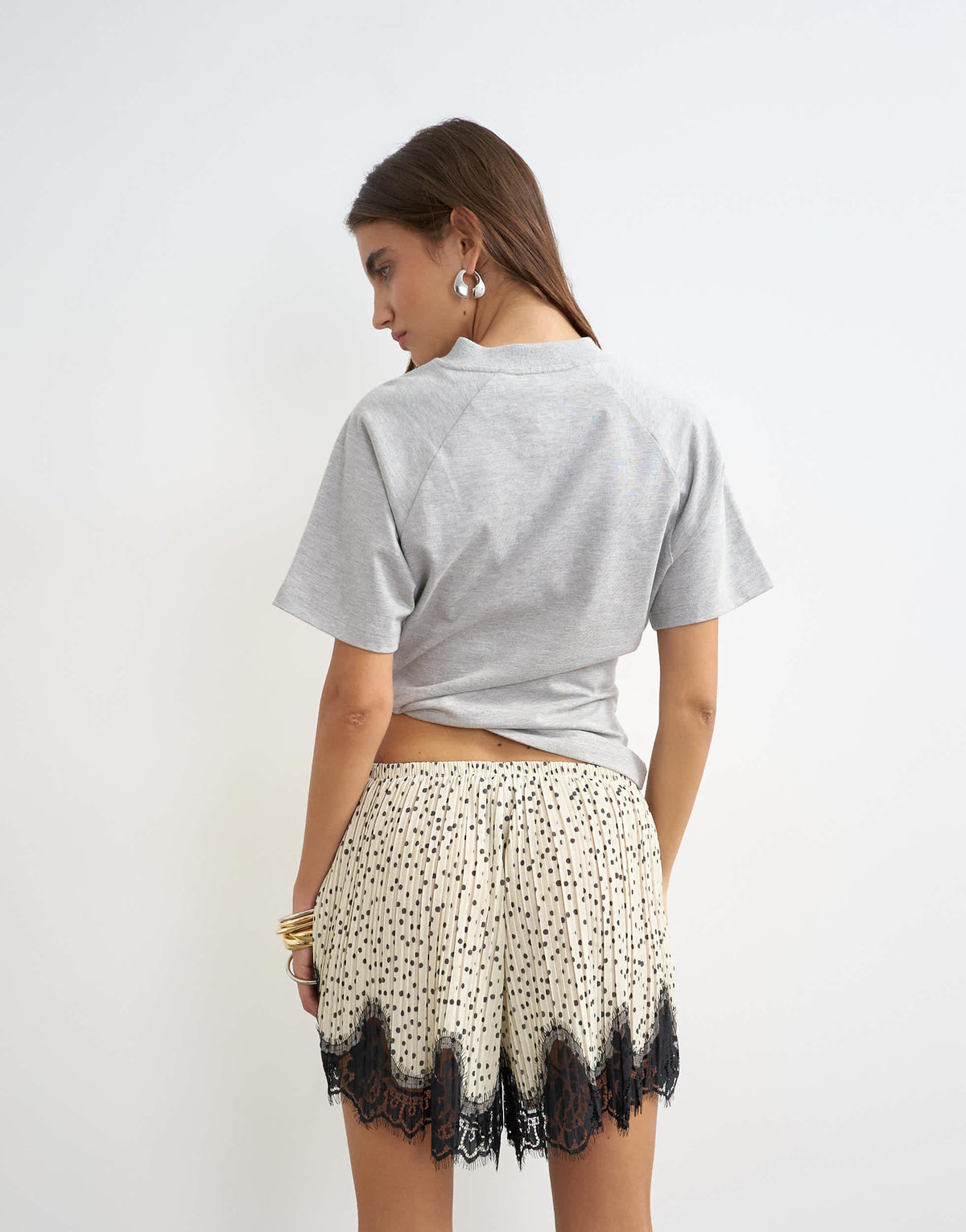 Topshop polka dot lace trim shorts in mono