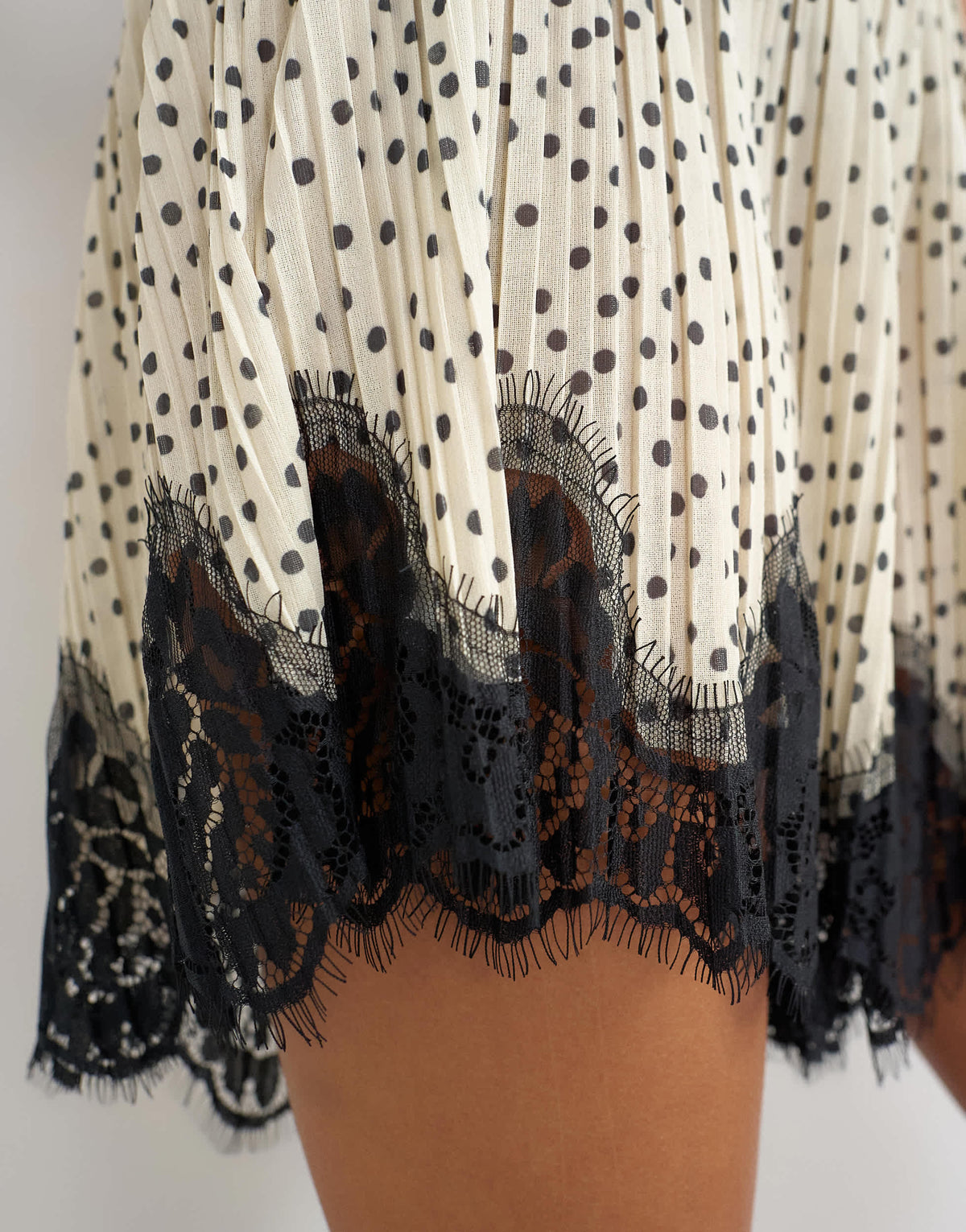 Topshop polka dot lace trim shorts in mono