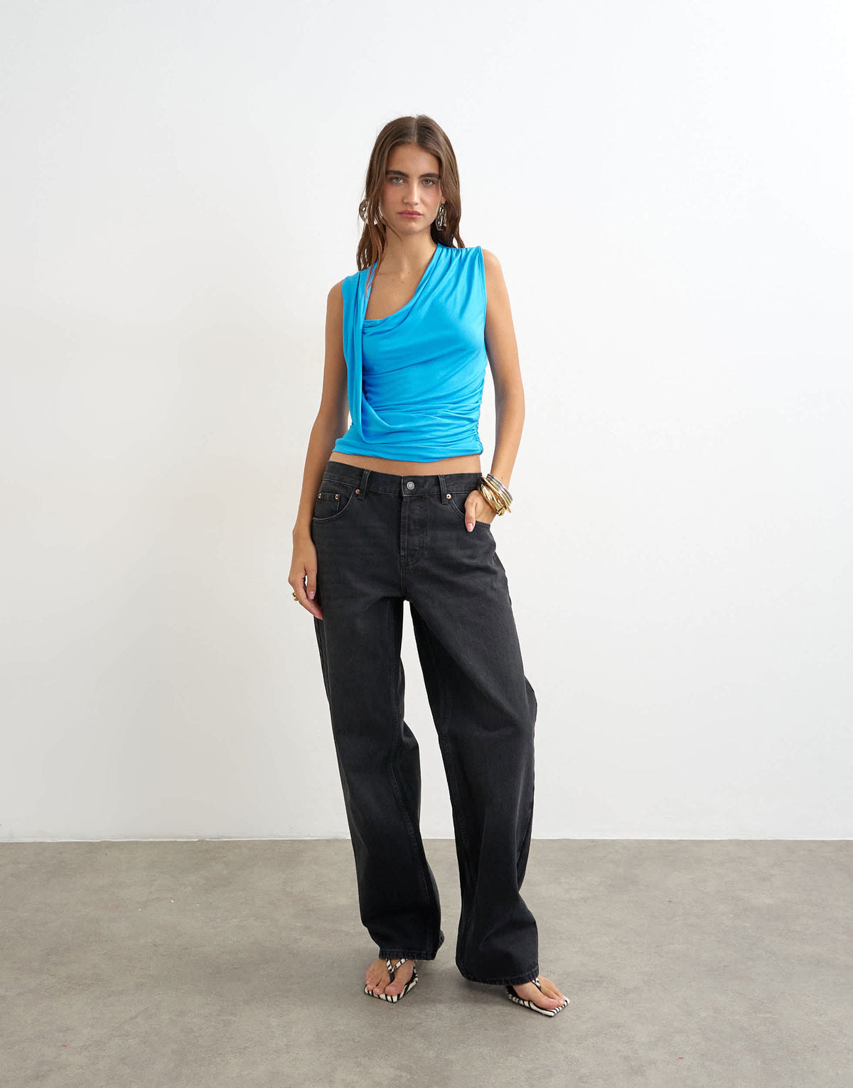 Topshop wrap front drape detail tank in teal