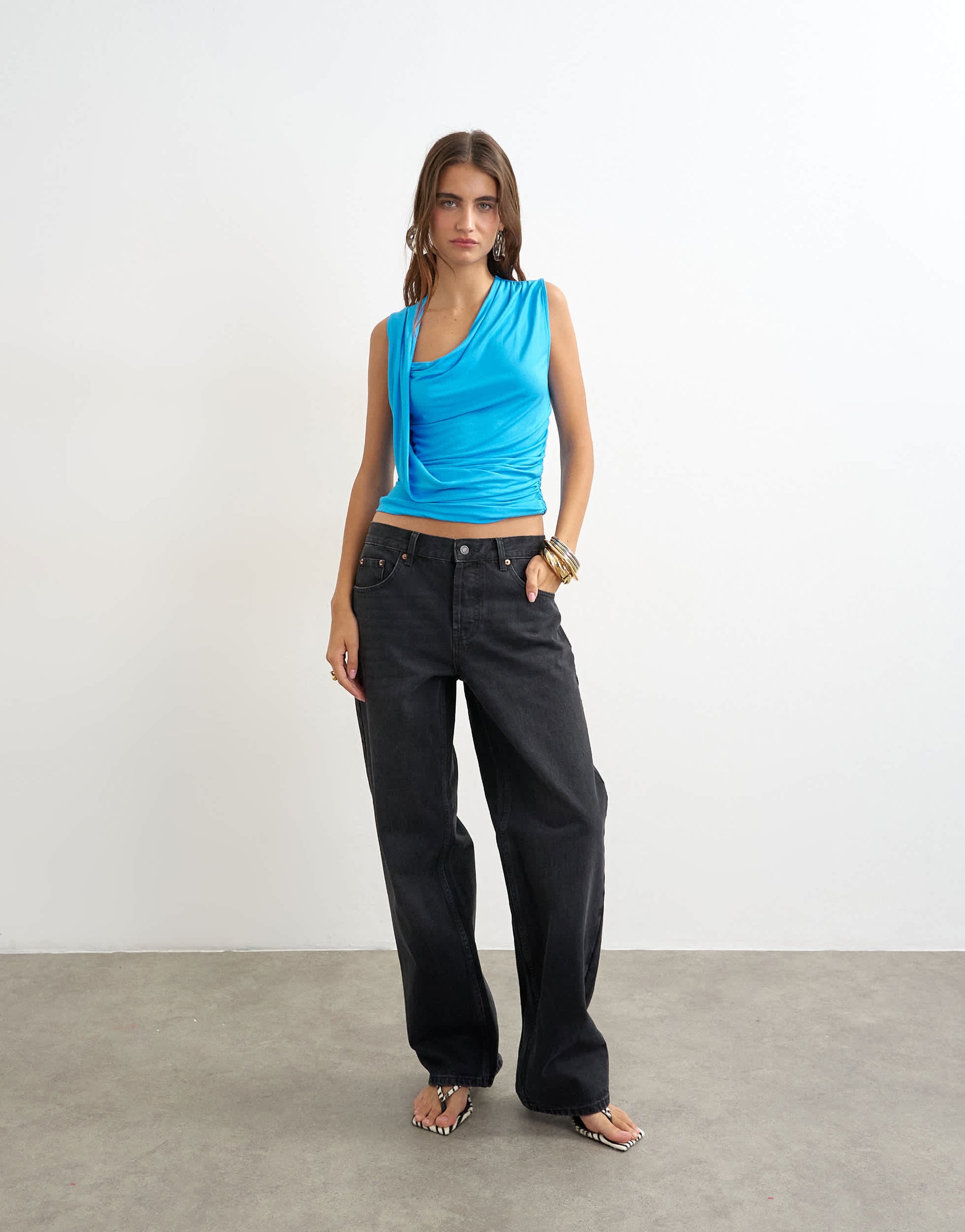 Topshop wrap front drape detail tank in teal