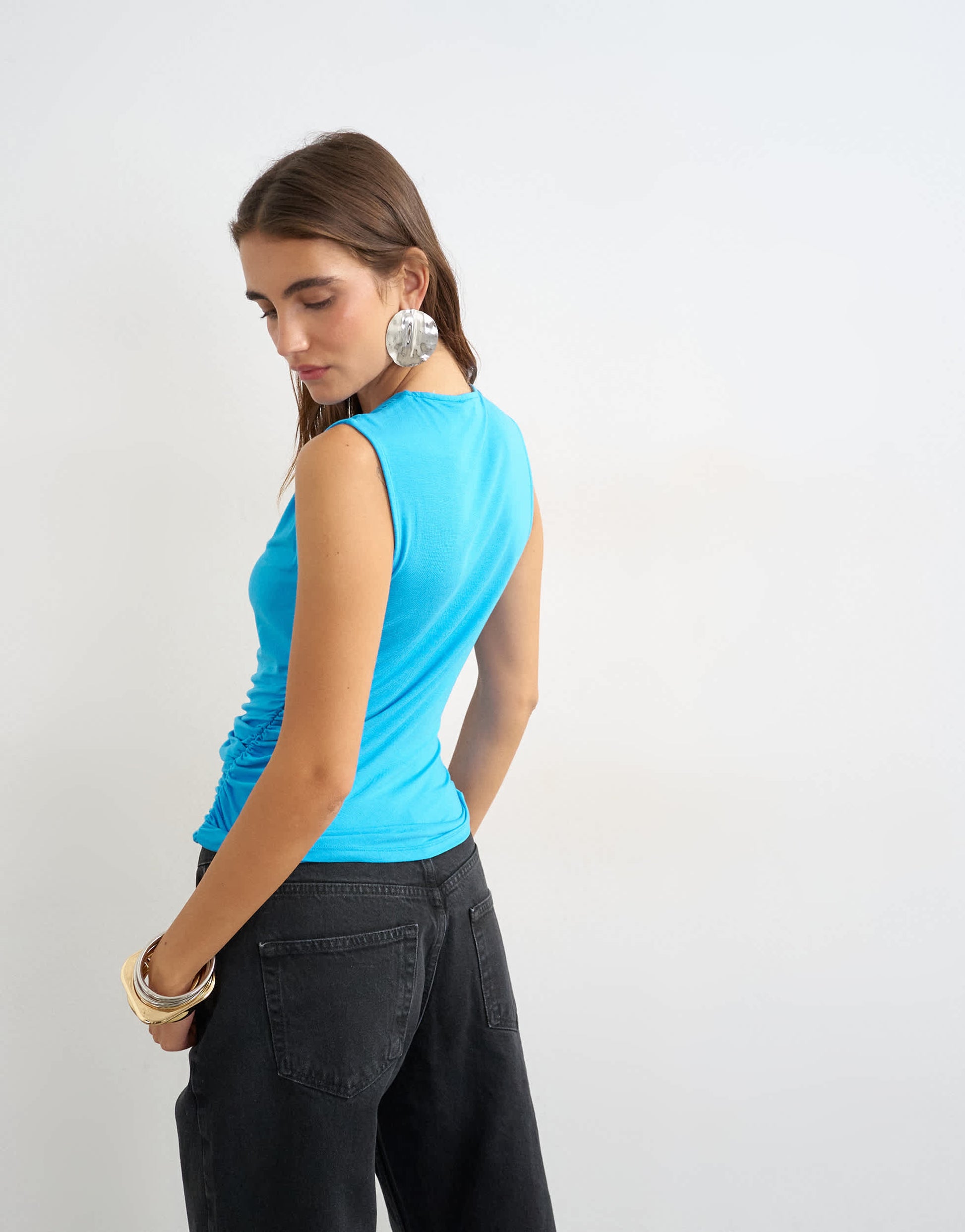 Topshop wrap front drape detail tank in teal