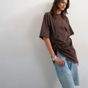 Topshop ruched side tee in chocolate