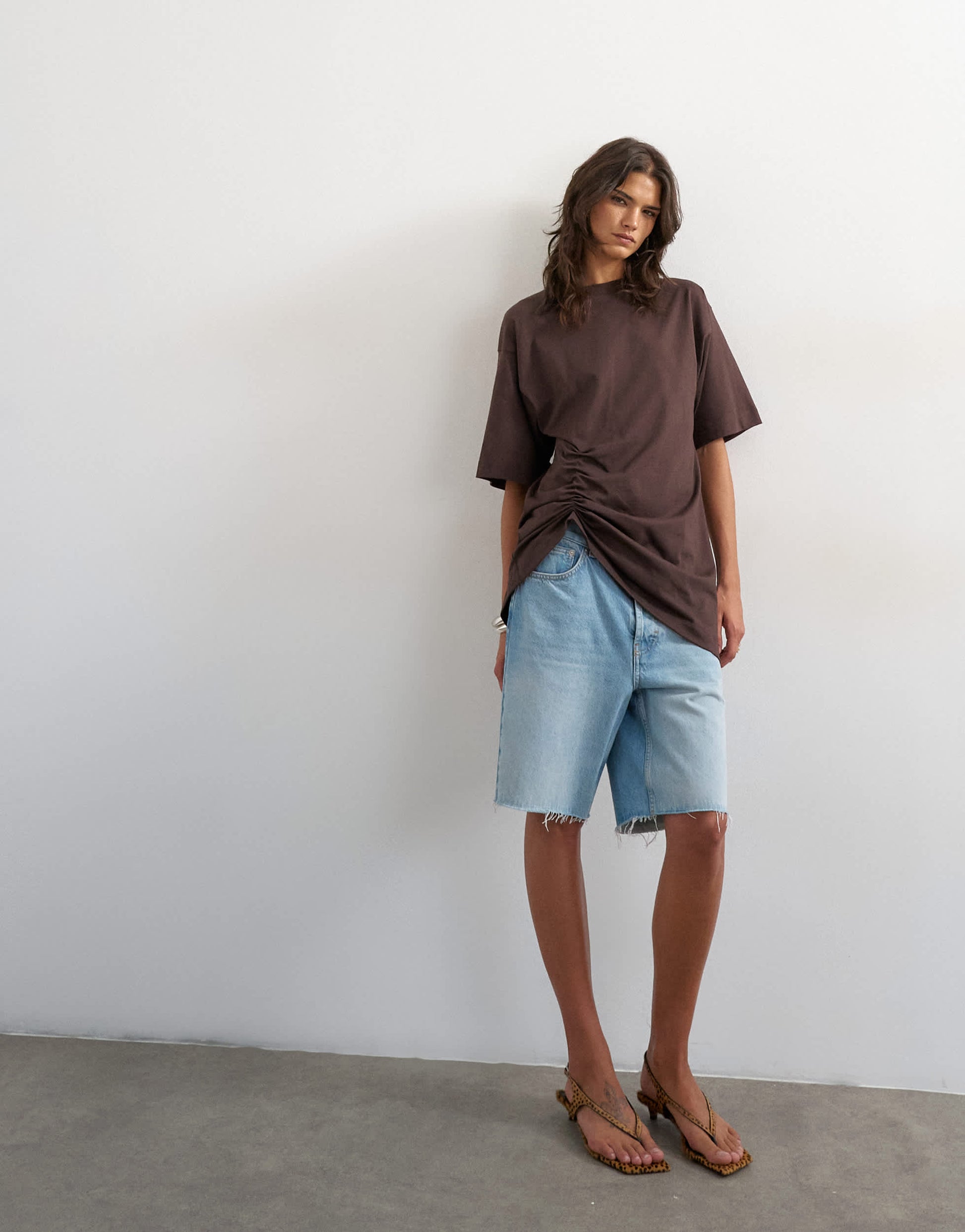 Topshop ruched side tee in chocolate