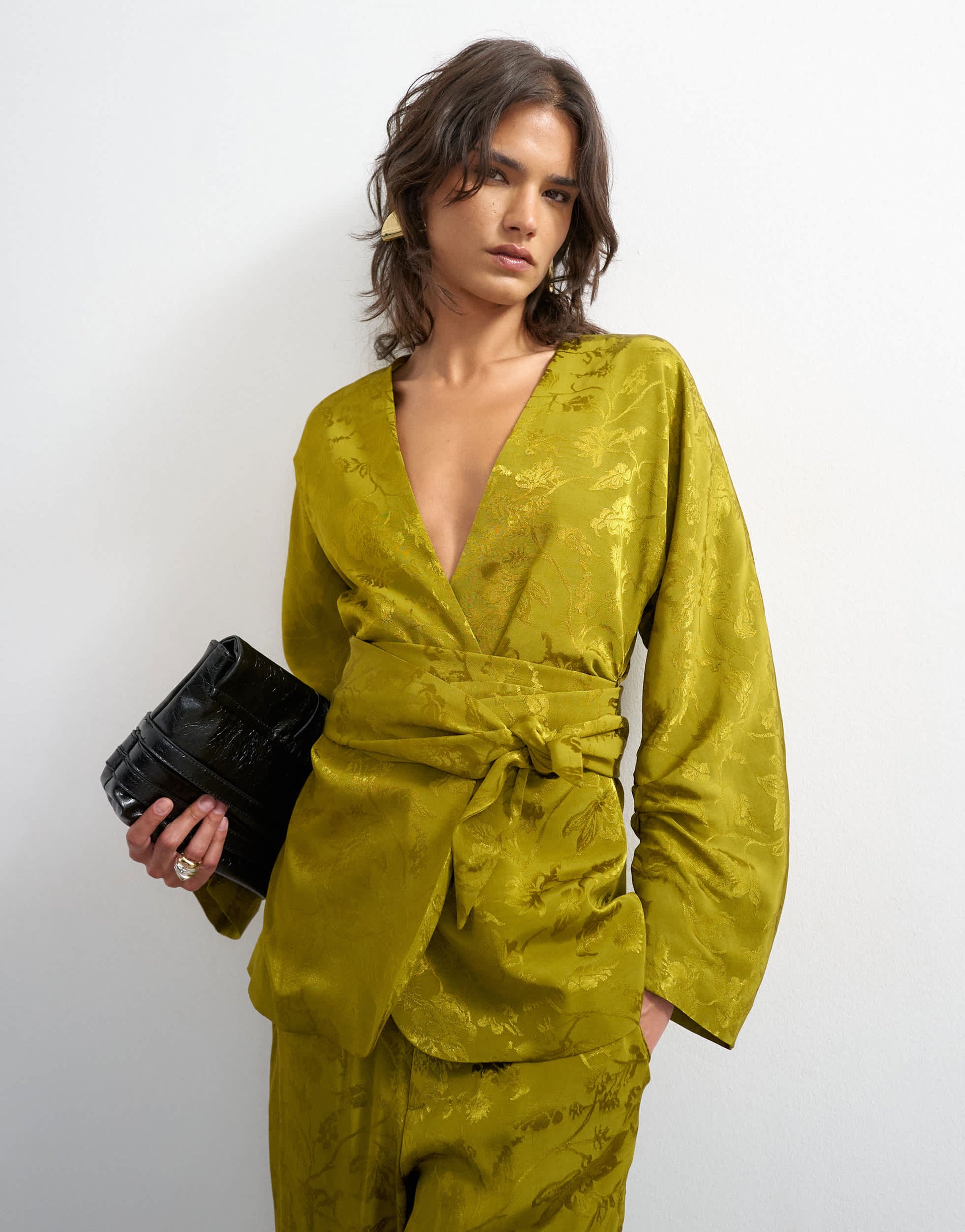 Topshop jacquard kimono in green