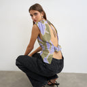 Topshop floral printed drape back top in purple