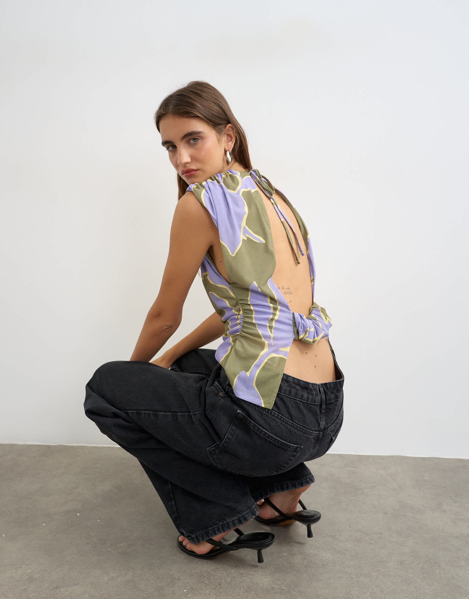 Topshop floral printed drape back top in purple
