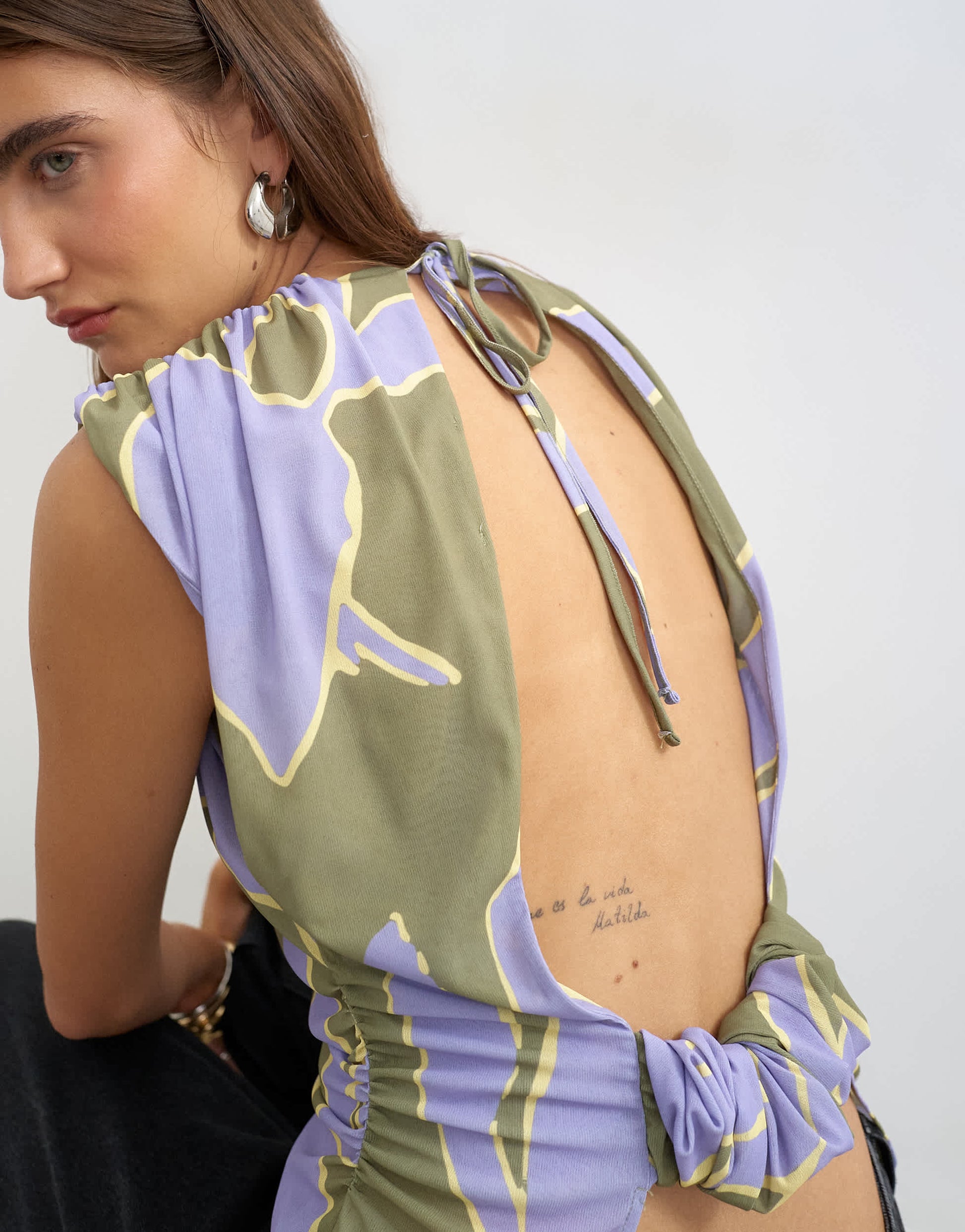 Topshop floral printed drape back top in purple