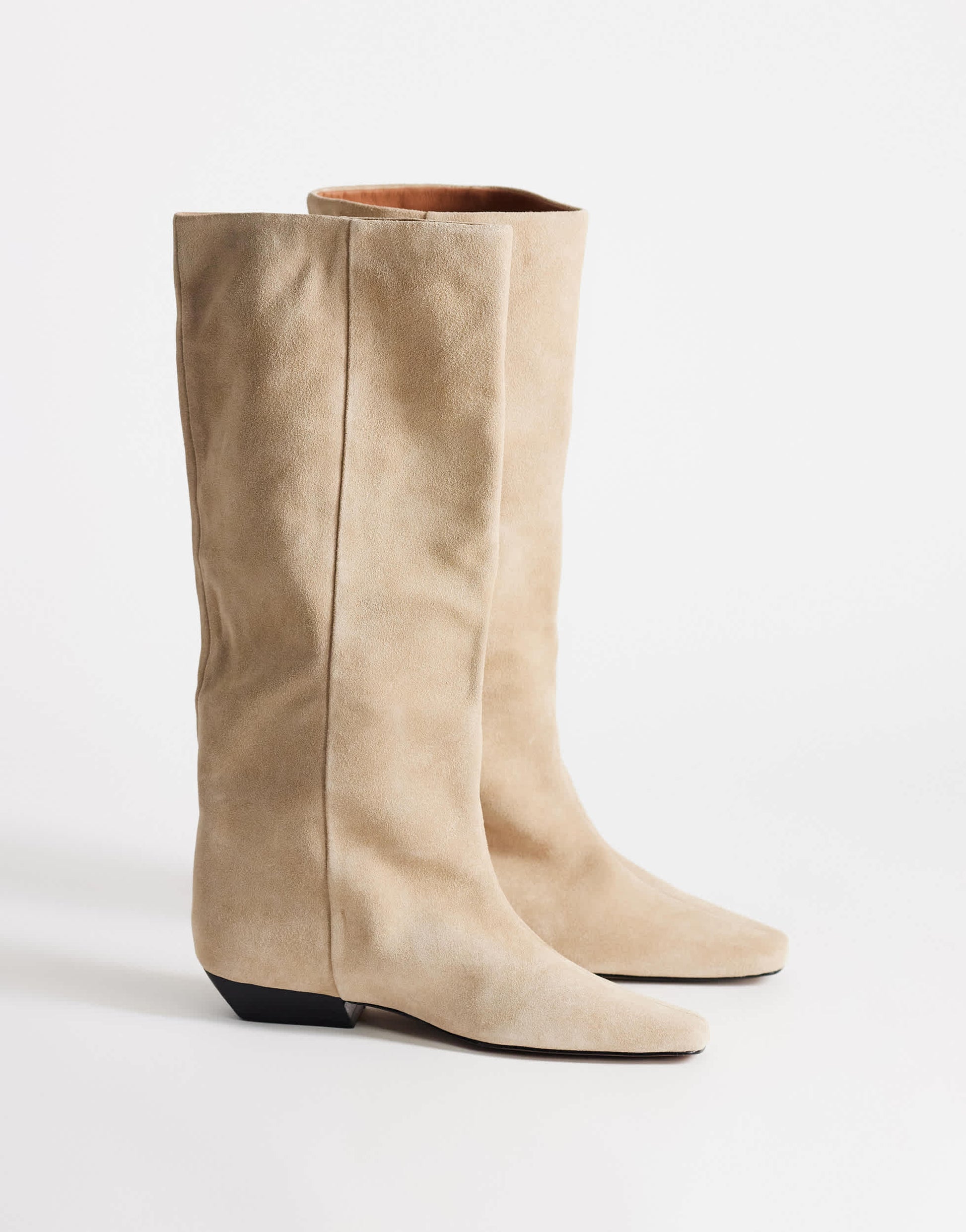 Topshop Pablo real suede slim western boot in taupe