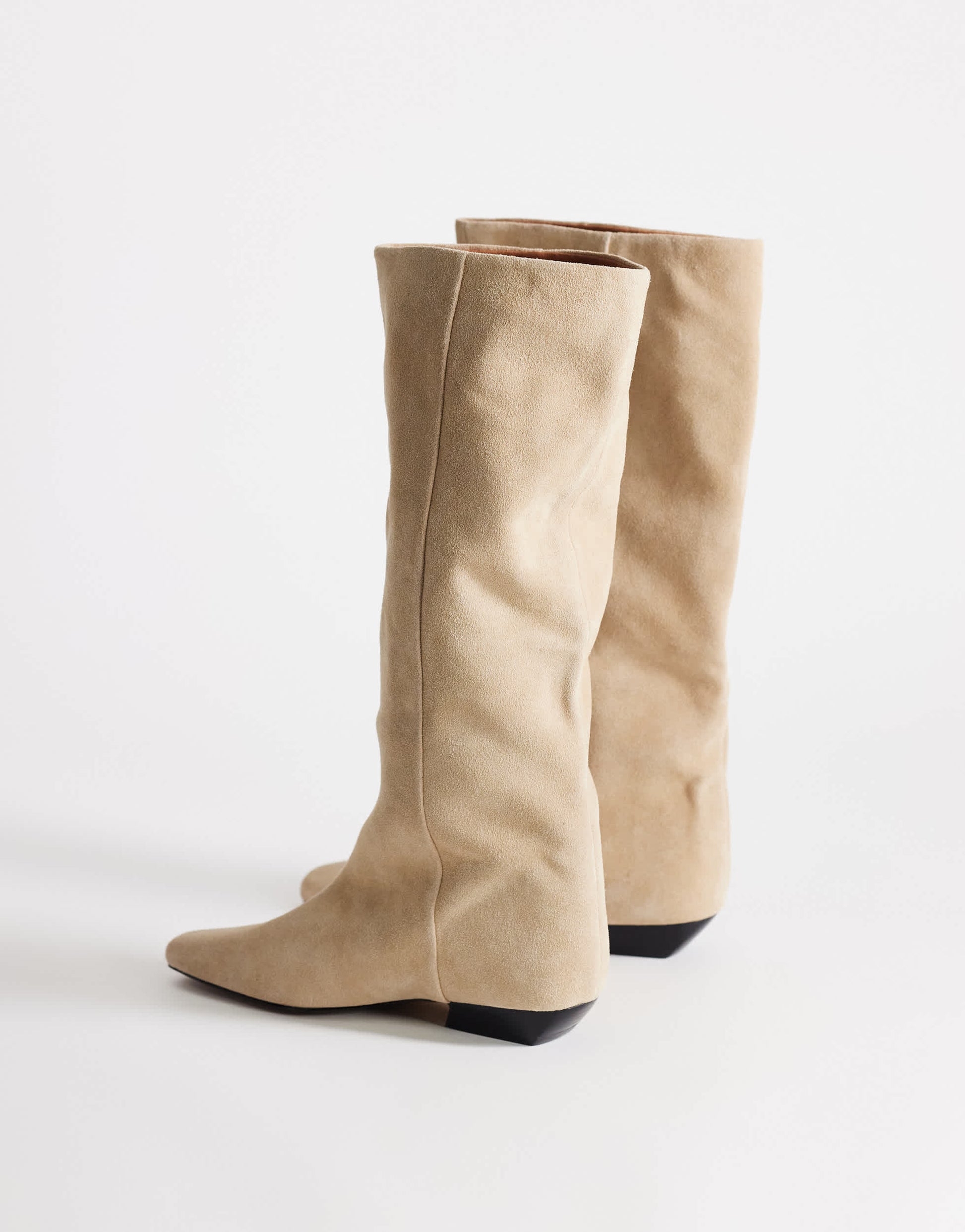 Topshop Pablo real suede slim western boot in taupe