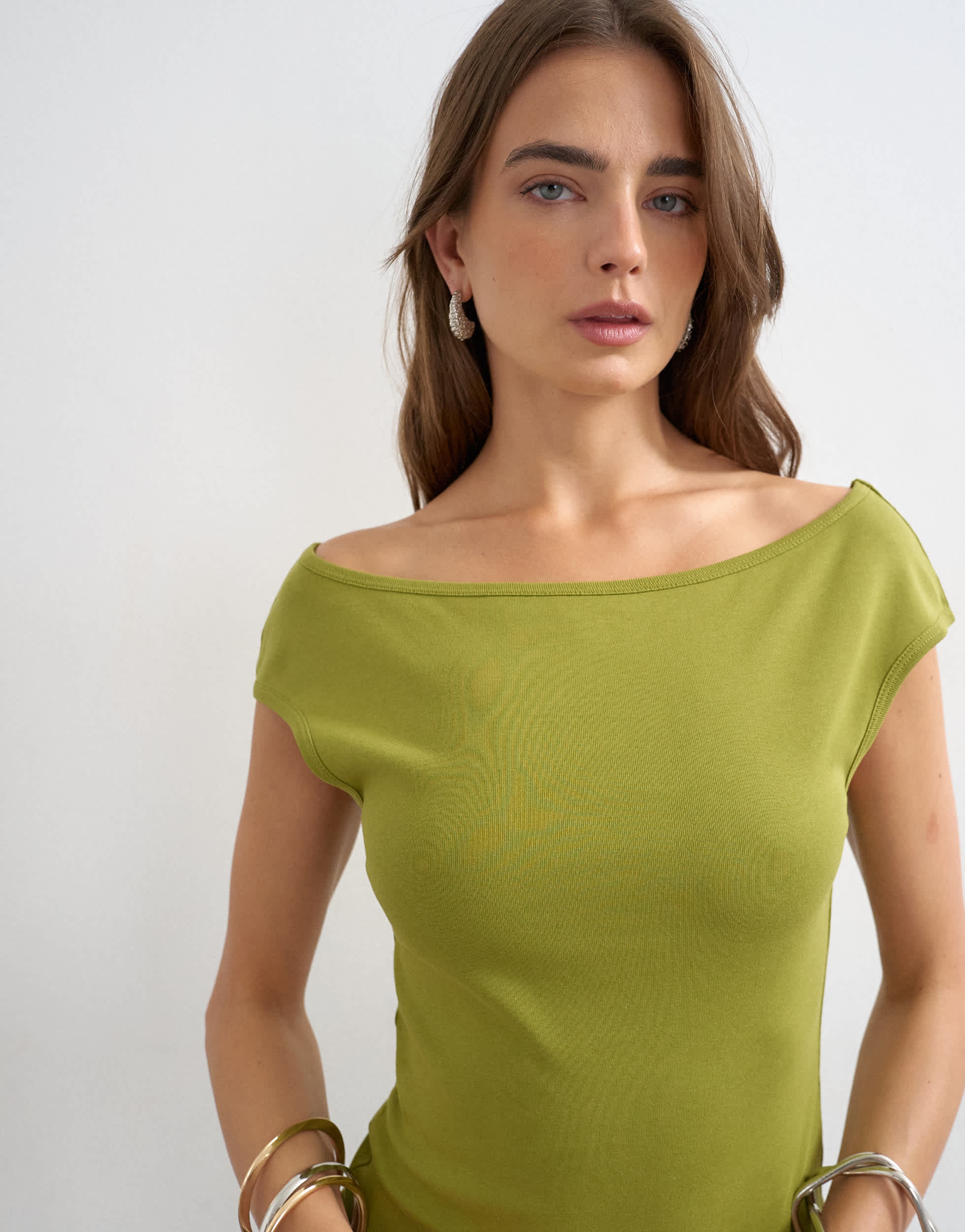 Topshop 90's boat neck vest in green