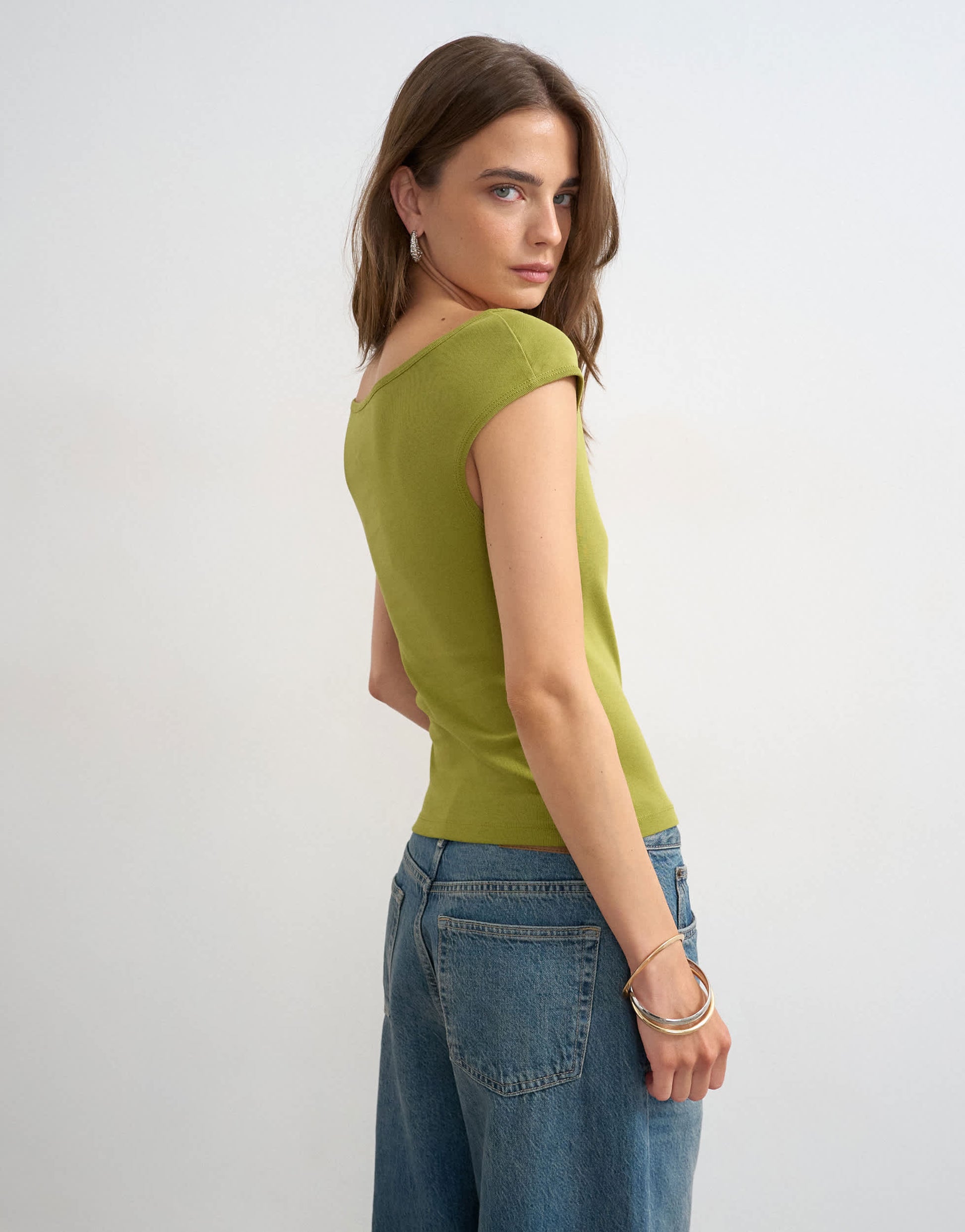 Topshop 90's boat neck vest in green