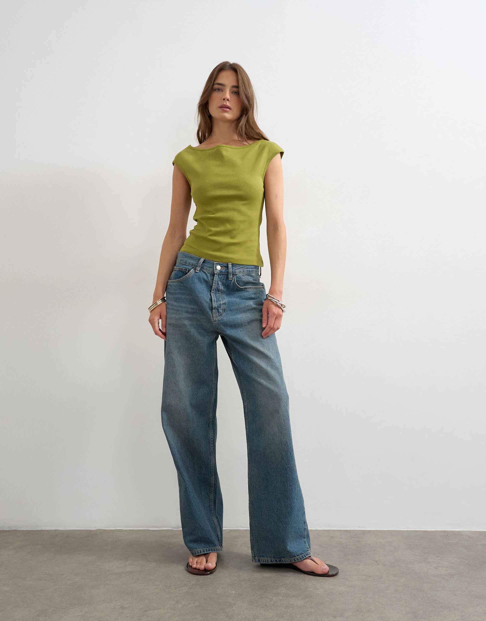 Topshop 90's boat neck vest in green