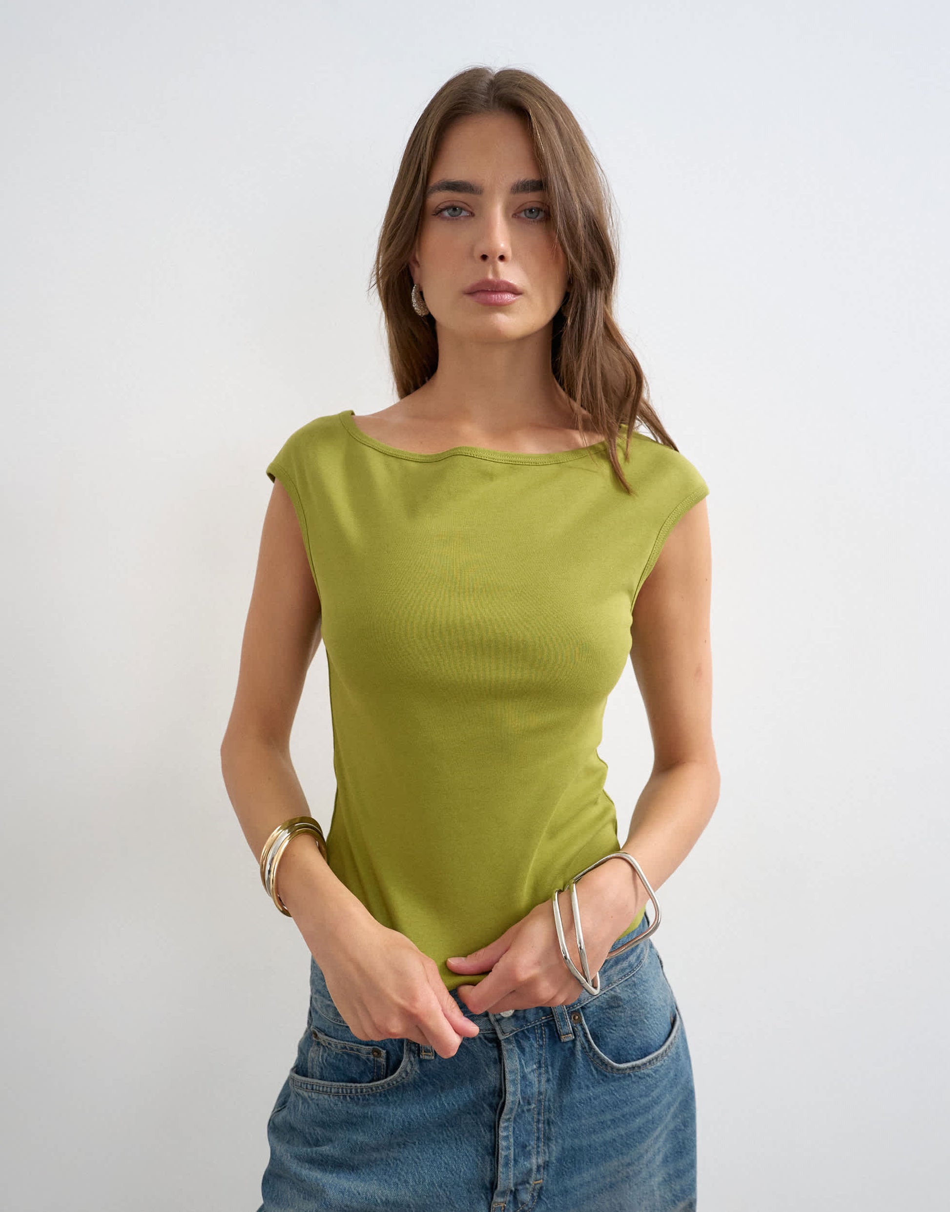 Topshop 90's boat neck vest in green