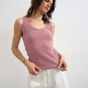 Topshop washed waffle vest with woven trim in mauve