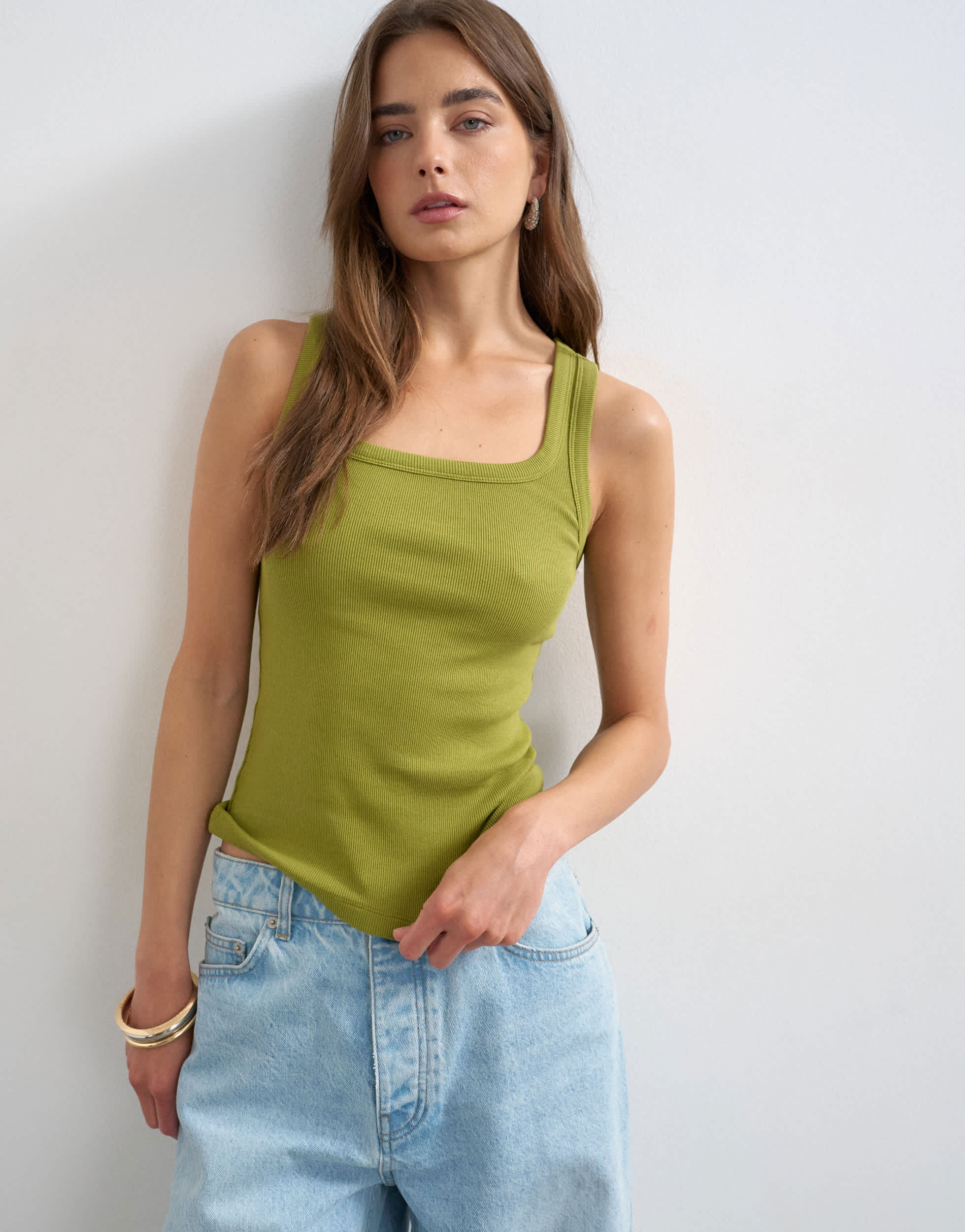 Gilet Topshop vert côtelé à col rond
