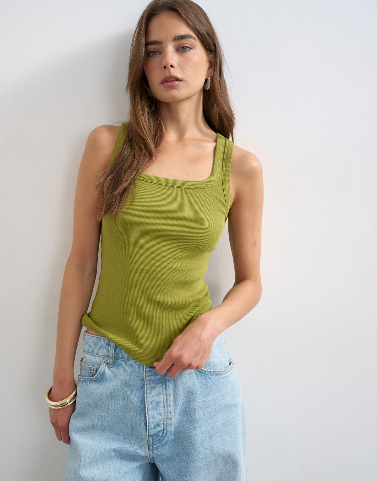 Topshop rib scoop neck vest in green