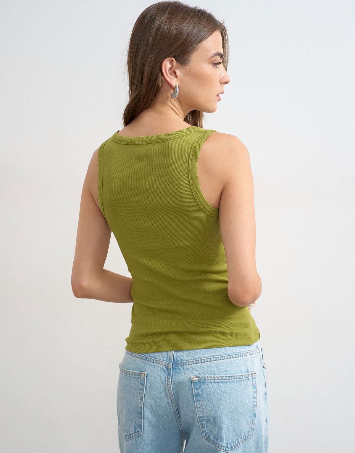 Topshop rib scoop neck vest in green