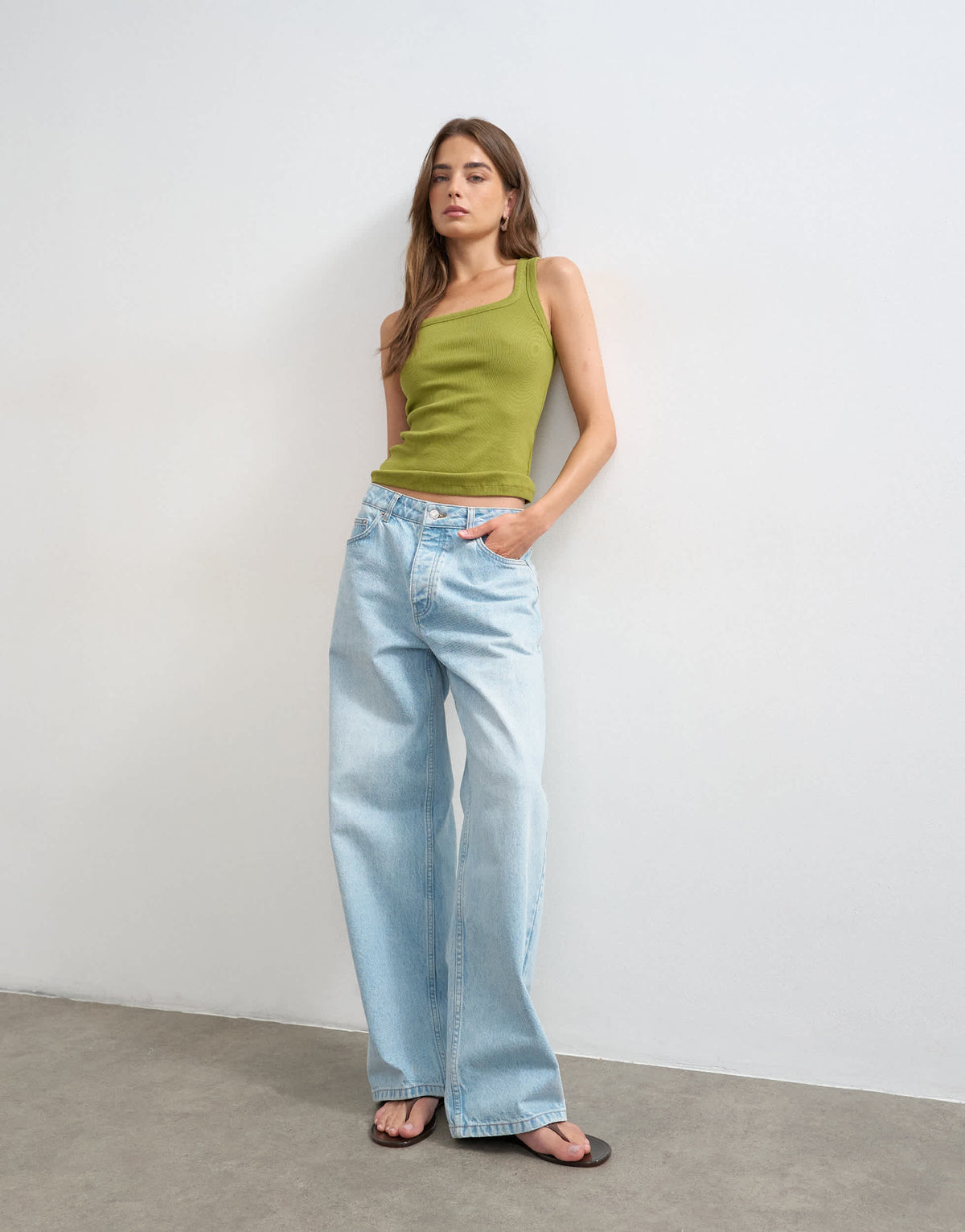 Topshop rib scoop neck vest in green