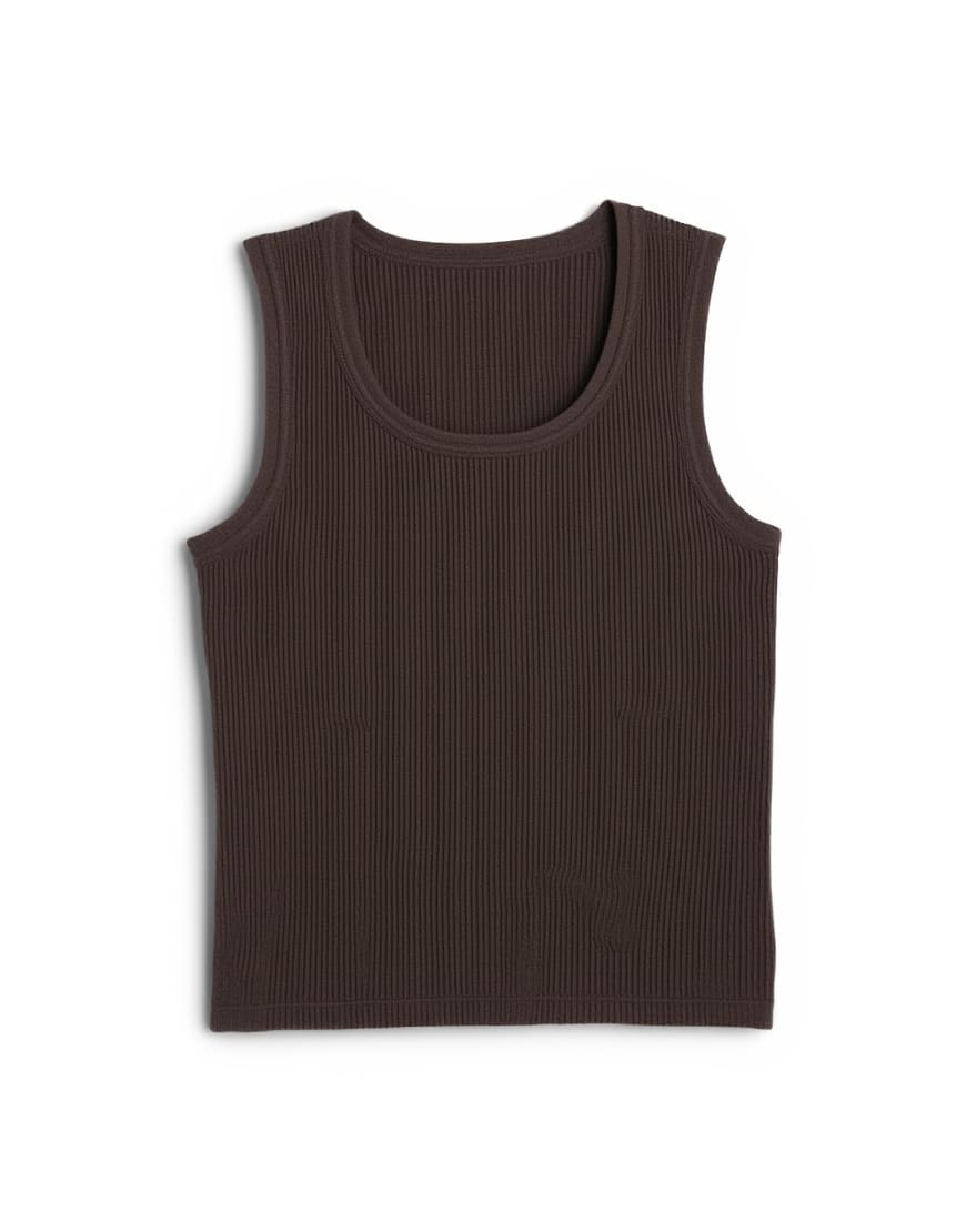 Topshop washed waffle vest with woven trim in dark chocolate