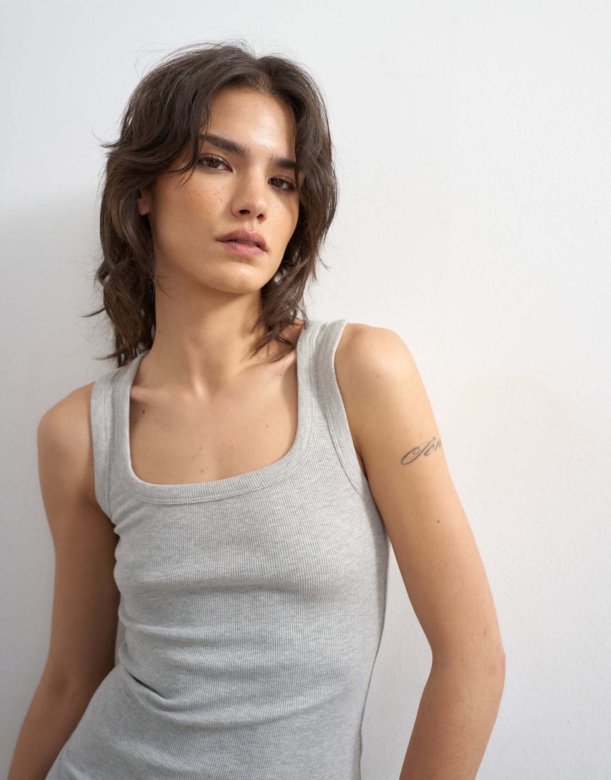 Topshop rib scoop neck vest in grey marl