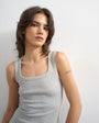 Topshop rib scoop neck vest in grey marl
