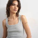Topshop rib scoop neck vest in grey marl