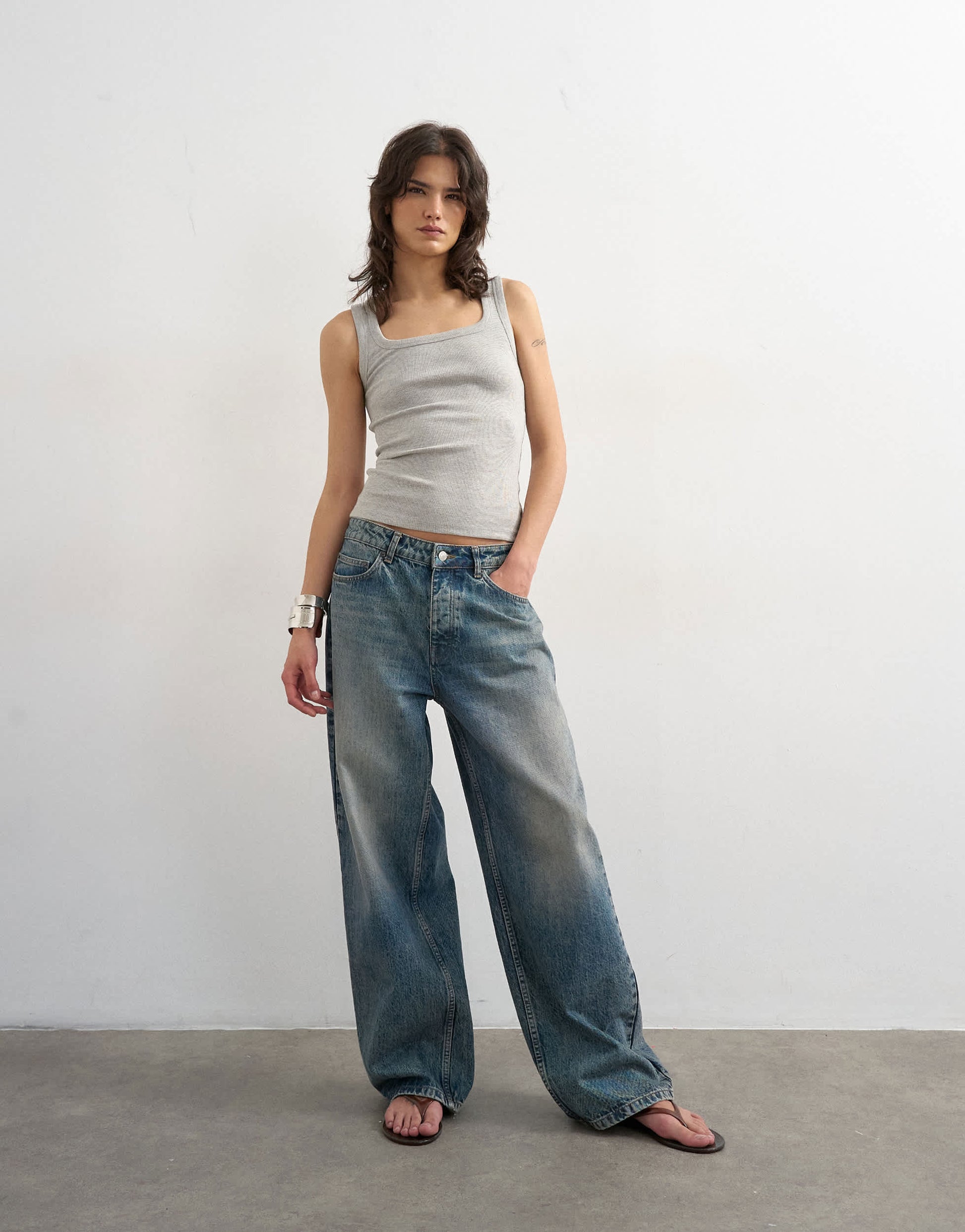 Topshop rib scoop neck vest in grey marl