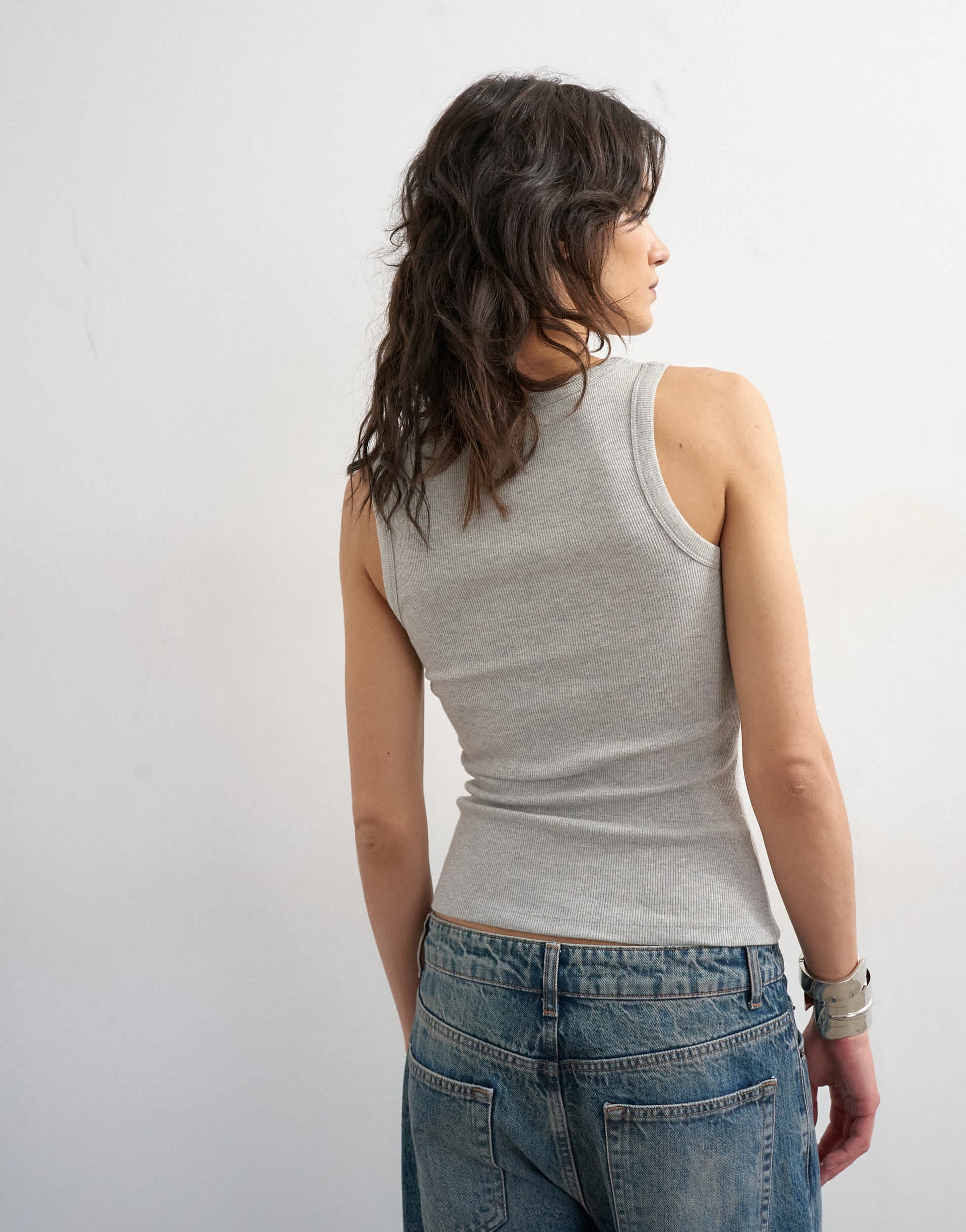 Topshop rib scoop neck vest in grey marl