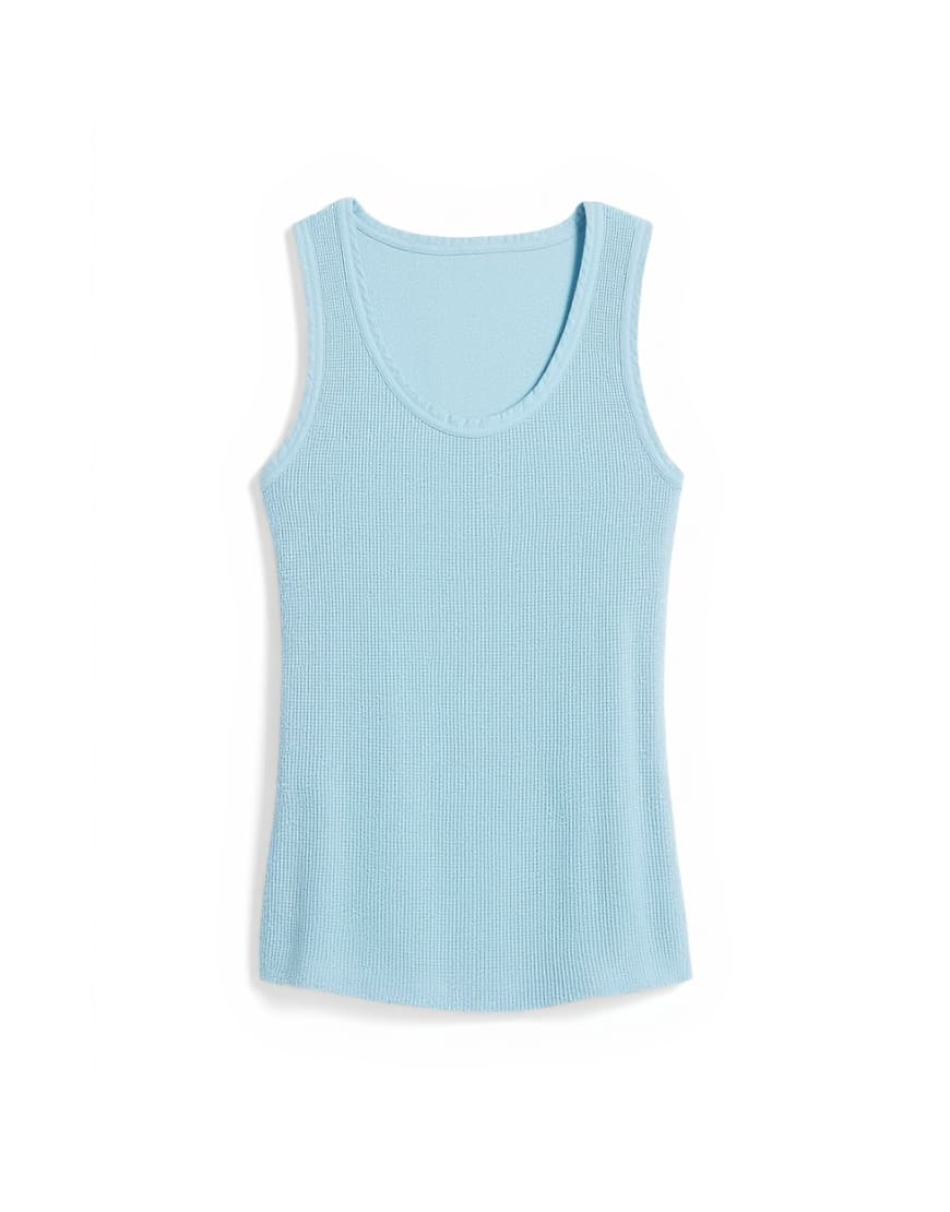 Topshop washed waffle vest with woven trim in dusty blue