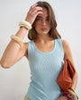 Topshop washed waffle vest with woven trim in dusty blue