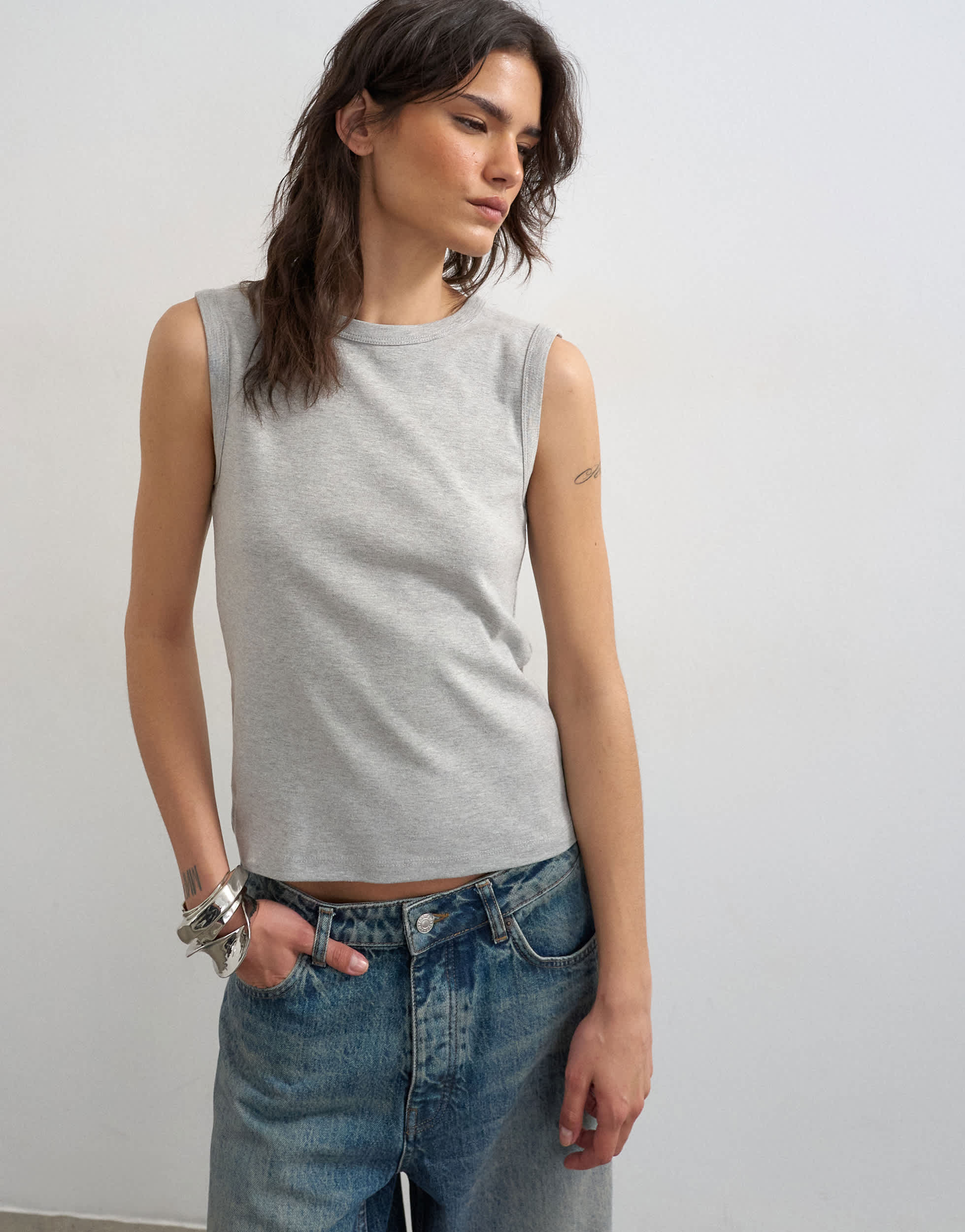 Topshop slim tank in grey marl