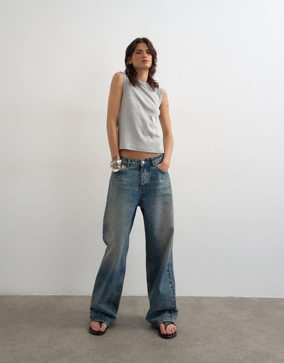 Topshop slim tank in grey marl