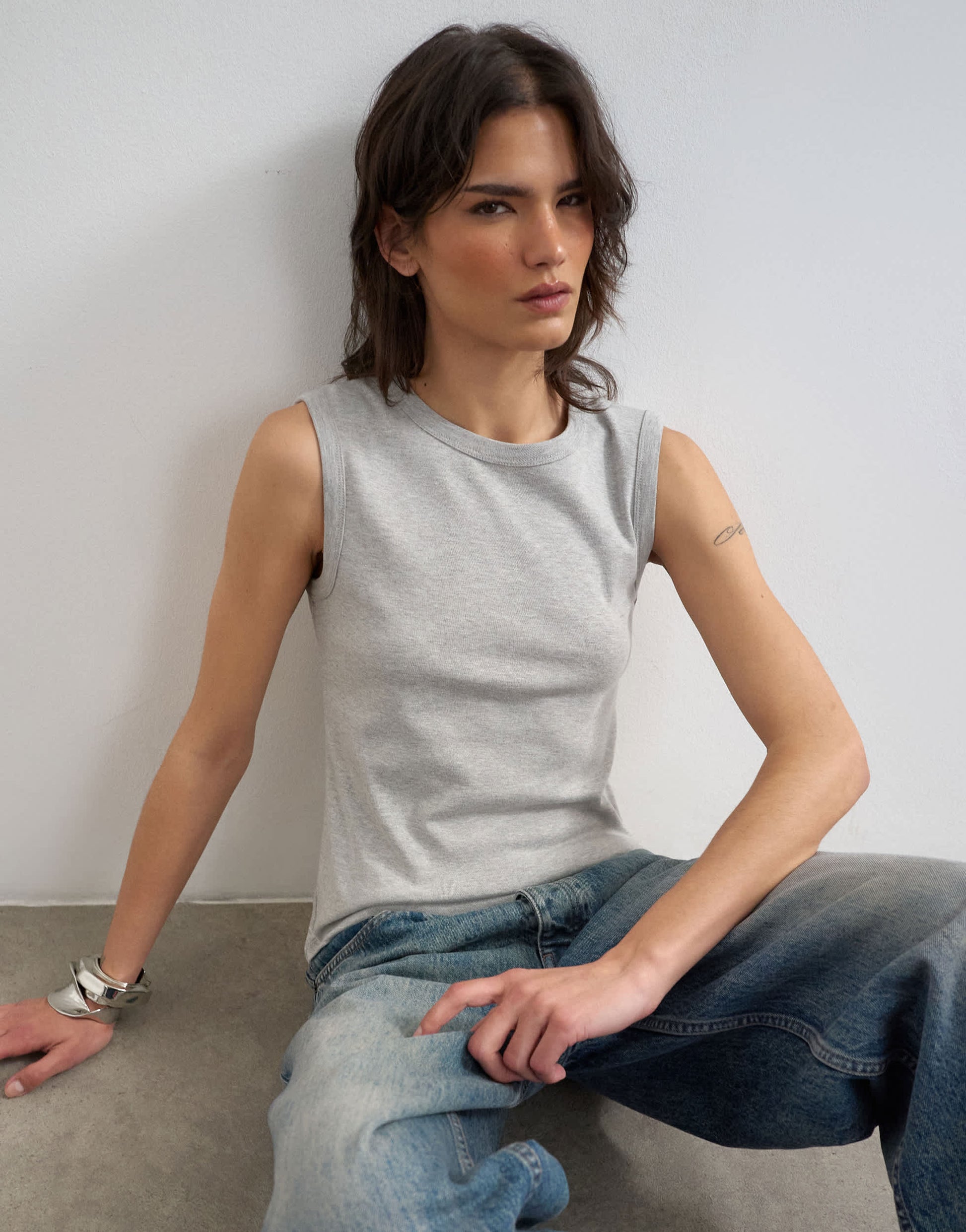 Topshop slim tank in grey marl