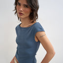 Topshop 90's boat neck vest in deep blue